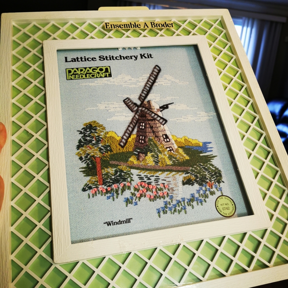 Vintage New In Package Crewel Stitchery Kit Old Dutch Windmill with Frame